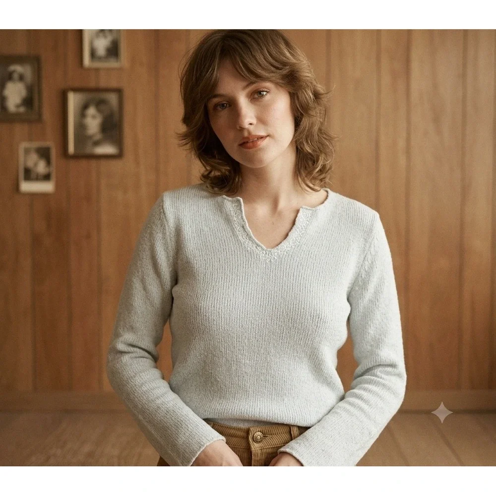 Vintage‎ Abercrombie & Fitch Sweater Womens Large Light Blue Merino Wool Blend